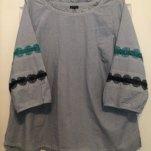 Talbots stripped & lace insert blouse 2x
